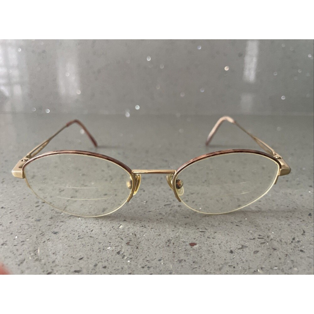 Safilo Eyeglasses Frames ONLY Gold Metal Full Rim 52-19-135 Gold Italy Half Rim